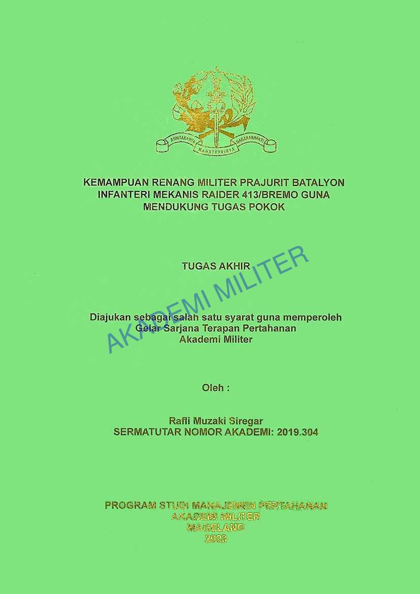 KEMAMPUAN RENANG MILITER PRAJURIT BATALYON INFANTERI MEKANIS RAIDER 413/BREMO GUNA MENDUKUNG TUGAS POKOK